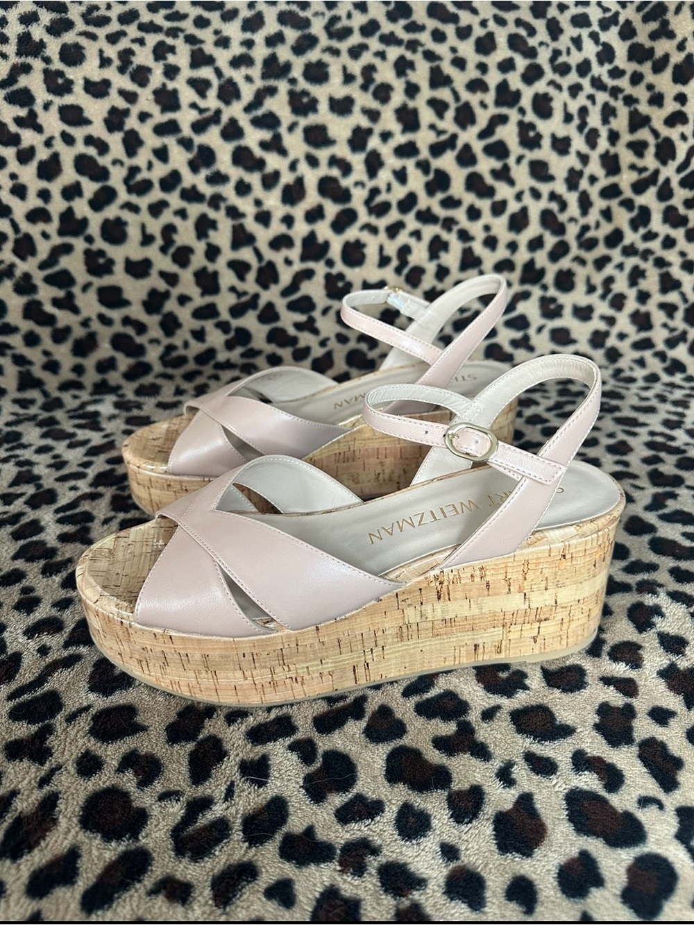 Stuart Weitzman Blush Cork Wedge Sandals - Picture 2 of 5